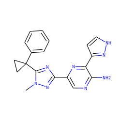 Cn1nc(-c2cnc(N)c(-c3cc[nH]n3)n2)nc1C1(c2ccccc2)CC1 ZINC001772577600