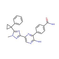 Cn1nc(-c2cnc(N)c(-c3ccc(C(N)=O)cc3)n2)nc1C1(c2ccccc2)CC1 ZINC001772613159