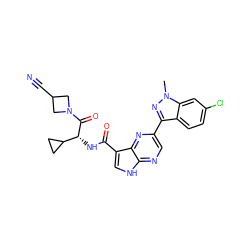 Cn1nc(-c2cnc3[nH]cc(C(=O)N[C@@H](C(=O)N4CC(C#N)C4)C4CC4)c3n2)c2ccc(Cl)cc21 ZINC000096258685