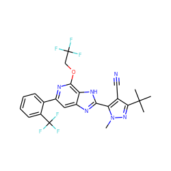 Cn1nc(C(C)(C)C)c(C#N)c1-c1nc2cc(-c3ccccc3C(F)(F)F)nc(OCC(F)(F)F)c2[nH]1 ZINC000118907770