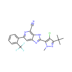 Cn1nc(C(C)(C)C)c(Cl)c1-c1nc2cc(-c3ccccc3C(F)(F)F)nc(C#N)c2[nH]1 ZINC000140836626