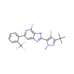 Cn1nc(C(C)(C)C)c(Cl)c1-c1nc2cc(-c3ccccc3C(F)(F)F)nc(Cl)c2[nH]1 ZINC000140702750