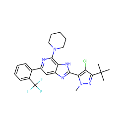 Cn1nc(C(C)(C)C)c(Cl)c1-c1nc2cc(-c3ccccc3C(F)(F)F)nc(N3CCCCC3)c2[nH]1 ZINC001772582846