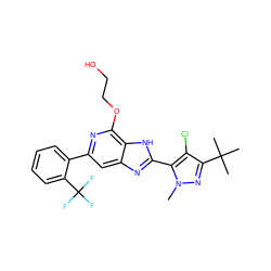 Cn1nc(C(C)(C)C)c(Cl)c1-c1nc2cc(-c3ccccc3C(F)(F)F)nc(OCCO)c2[nH]1 ZINC000140732026