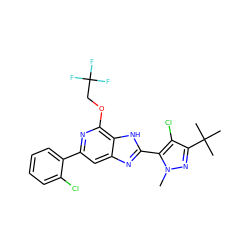 Cn1nc(C(C)(C)C)c(Cl)c1-c1nc2cc(-c3ccccc3Cl)nc(OCC(F)(F)F)c2[nH]1 ZINC000147556545