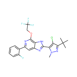 Cn1nc(C(C)(C)C)c(Cl)c1-c1nc2cc(-c3ccccc3F)nc(OCC(F)(F)F)c2[nH]1 ZINC000141281793