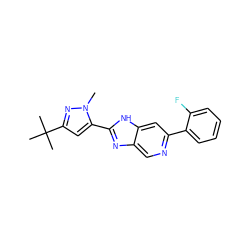 Cn1nc(C(C)(C)C)cc1-c1nc2cnc(-c3ccccc3F)cc2[nH]1 ZINC001772636723