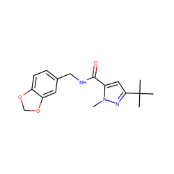 Cn1nc(C(C)(C)C)cc1C(=O)NCc1ccc2c(c1)OCO2 ZINC000000147404