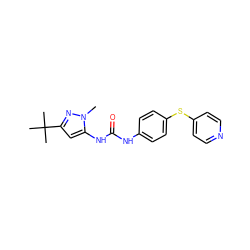 Cn1nc(C(C)(C)C)cc1NC(=O)Nc1ccc(Sc2ccncc2)cc1 ZINC000013442545