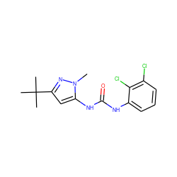 Cn1nc(C(C)(C)C)cc1NC(=O)Nc1cccc(Cl)c1Cl ZINC000003833980