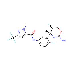 Cn1nc(C(F)(F)F)cc1C(=O)Nc1ccc(F)c([C@@]2(C)N=C(N)OC[C@@H]2F)c1 ZINC000169702963