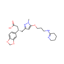 Cn1nc(C[C@@H](CC(=O)O)c2ccc3c(c2)OCO3)cc1OCCCNC1=NCCCC1 ZINC000036269299