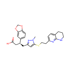 Cn1nc(C[C@@H](CC(=O)O)c2ccc3c(c2)OCO3)cc1SCCc1ccc2c(n1)NCCC2 ZINC000003962003