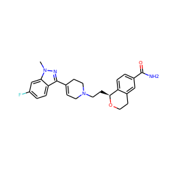 Cn1nc(C2=CCN(CC[C@@H]3OCCc4cc(C(N)=O)ccc43)CC2)c2ccc(F)cc21 ZINC000026495823