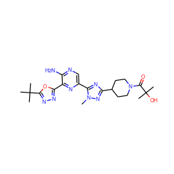 Cn1nc(C2CCN(C(=O)C(C)(C)O)CC2)nc1-c1cnc(N)c(-c2nnc(C(C)(C)C)o2)n1 ZINC000145505181