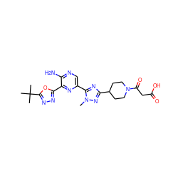 Cn1nc(C2CCN(C(=O)CC(=O)O)CC2)nc1-c1cnc(N)c(-c2nnc(C(C)(C)C)o2)n1 ZINC000145739961