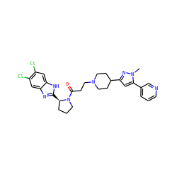 Cn1nc(C2CCN(CCC(=O)N3CCC[C@H]3c3nc4cc(Cl)c(Cl)cc4[nH]3)CC2)cc1-c1cccnc1 ZINC000066066062