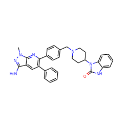 Cn1nc(N)c2cc(-c3ccccc3)c(-c3ccc(CN4CCC(n5c(=O)[nH]c6ccccc65)CC4)cc3)nc21 ZINC000029126917