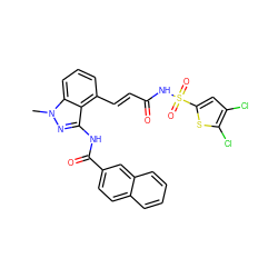 Cn1nc(NC(=O)c2ccc3ccccc3c2)c2c(/C=C/C(=O)NS(=O)(=O)c3cc(Cl)c(Cl)s3)cccc21 ZINC000049723320