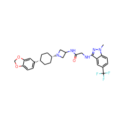 Cn1nc(NCC(=O)NC2CN([C@H]3CC[C@@H](c4ccc5c(c4)OCO5)CC3)C2)c2cc(C(F)(F)F)ccc21 ZINC000261159395