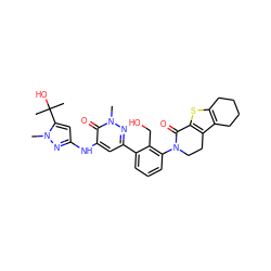 Cn1nc(Nc2cc(-c3cccc(N4CCc5c(sc6c5CCCC6)C4=O)c3CO)nn(C)c2=O)cc1C(C)(C)O ZINC000116054196