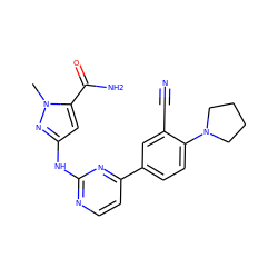 Cn1nc(Nc2nccc(-c3ccc(N4CCCC4)c(C#N)c3)n2)cc1C(N)=O ZINC000113875154