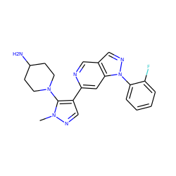 Cn1ncc(-c2cc3c(cn2)cnn3-c2ccccc2F)c1N1CCC(N)CC1 ZINC000224850308