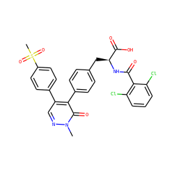 Cn1ncc(-c2ccc(S(C)(=O)=O)cc2)c(-c2ccc(C[C@H](NC(=O)c3c(Cl)cccc3Cl)C(=O)O)cc2)c1=O ZINC000029127781