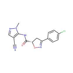 Cn1ncc(C#N)c1NC(=O)[C@@H]1CC(c2ccc(Cl)cc2)=NO1 ZINC000004505116