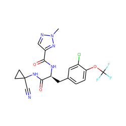 Cn1ncc(C(=O)N[C@@H](Cc2ccc(OC(F)(F)F)c(Cl)c2)C(=O)NC2(C#N)CC2)n1 ZINC001772583432