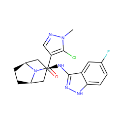 Cn1ncc(C(=O)N2[C@H]3CC[C@@H]2C[C@H](Nc2n[nH]c4ccc(F)cc24)C3)c1Cl ZINC000169351707