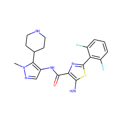 Cn1ncc(NC(=O)c2nc(-c3c(F)cccc3F)sc2N)c1C1CCNCC1 ZINC000144083677