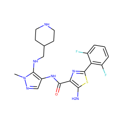 Cn1ncc(NC(=O)c2nc(-c3c(F)cccc3F)sc2N)c1NCC1CCNCC1 ZINC000145271155