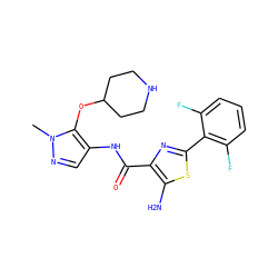 Cn1ncc(NC(=O)c2nc(-c3c(F)cccc3F)sc2N)c1OC1CCNCC1 ZINC000145984537