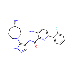 Cn1ncc(NC(=O)c2nc(-c3ccccc3F)ccc2N)c1N1CCC[C@H](N)CC1 ZINC000143786554