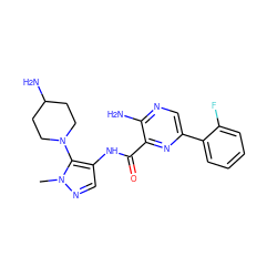 Cn1ncc(NC(=O)c2nc(-c3ccccc3F)cnc2N)c1N1CCC(N)CC1 ZINC000145574314