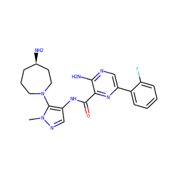 Cn1ncc(NC(=O)c2nc(-c3ccccc3F)cnc2N)c1N1CCC[C@@H](N)CC1 ZINC000072317721