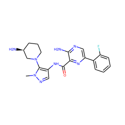 Cn1ncc(NC(=O)c2nc(-c3ccccc3F)cnc2N)c1N1CCC[C@H](N)C1 ZINC000145159147