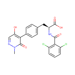 Cn1ncc(O)c(-c2ccc(C[C@H](NC(=O)c3c(Cl)cccc3Cl)C(=O)O)cc2)c1=O ZINC000013704594