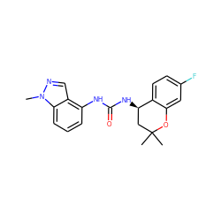 Cn1ncc2c(NC(=O)N[C@@H]3CC(C)(C)Oc4cc(F)ccc43)cccc21 ZINC000118719738