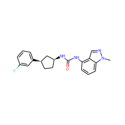 Cn1ncc2c(NC(=O)N[C@H]3CC[C@@H](c4cccc(F)c4)C3)cccc21 ZINC000169704962