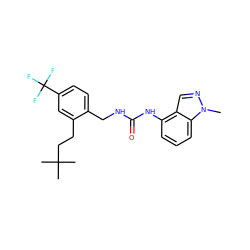 Cn1ncc2c(NC(=O)NCc3ccc(C(F)(F)F)cc3CCC(C)(C)C)cccc21 ZINC000043194074