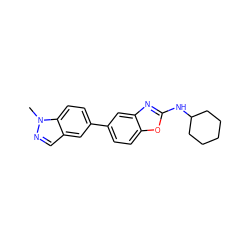 Cn1ncc2cc(-c3ccc4oc(NC5CCCCC5)nc4c3)ccc21 ZINC000140557603