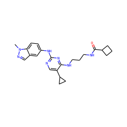 Cn1ncc2cc(Nc3ncc(C4CC4)c(NCCCNC(=O)C4CCC4)n3)ccc21 ZINC000095562623