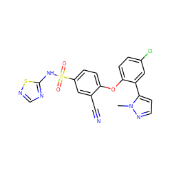 Cn1nccc1-c1cc(Cl)ccc1Oc1ccc(S(=O)(=O)Nc2ncns2)cc1C#N ZINC000095581407