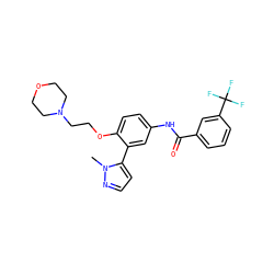 Cn1nccc1-c1cc(NC(=O)c2cccc(C(F)(F)F)c2)ccc1OCCN1CCOCC1 ZINC000049051677