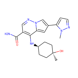 Cn1nccc1-c1cc2c(N[C@H]3CC[C@@](C)(O)CC3)c(C(N)=O)cnn2c1 ZINC000261188682