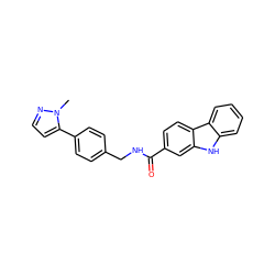 Cn1nccc1-c1ccc(CNC(=O)c2ccc3c(c2)[nH]c2ccccc23)cc1 ZINC001772618224