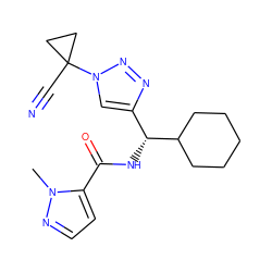 Cn1nccc1C(=O)N[C@H](c1cn(C2(C#N)CC2)nn1)C1CCCCC1 ZINC000095563745