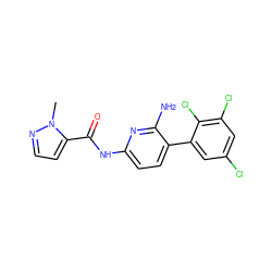 Cn1nccc1C(=O)Nc1ccc(-c2cc(Cl)cc(Cl)c2Cl)c(N)n1 ZINC000113429178